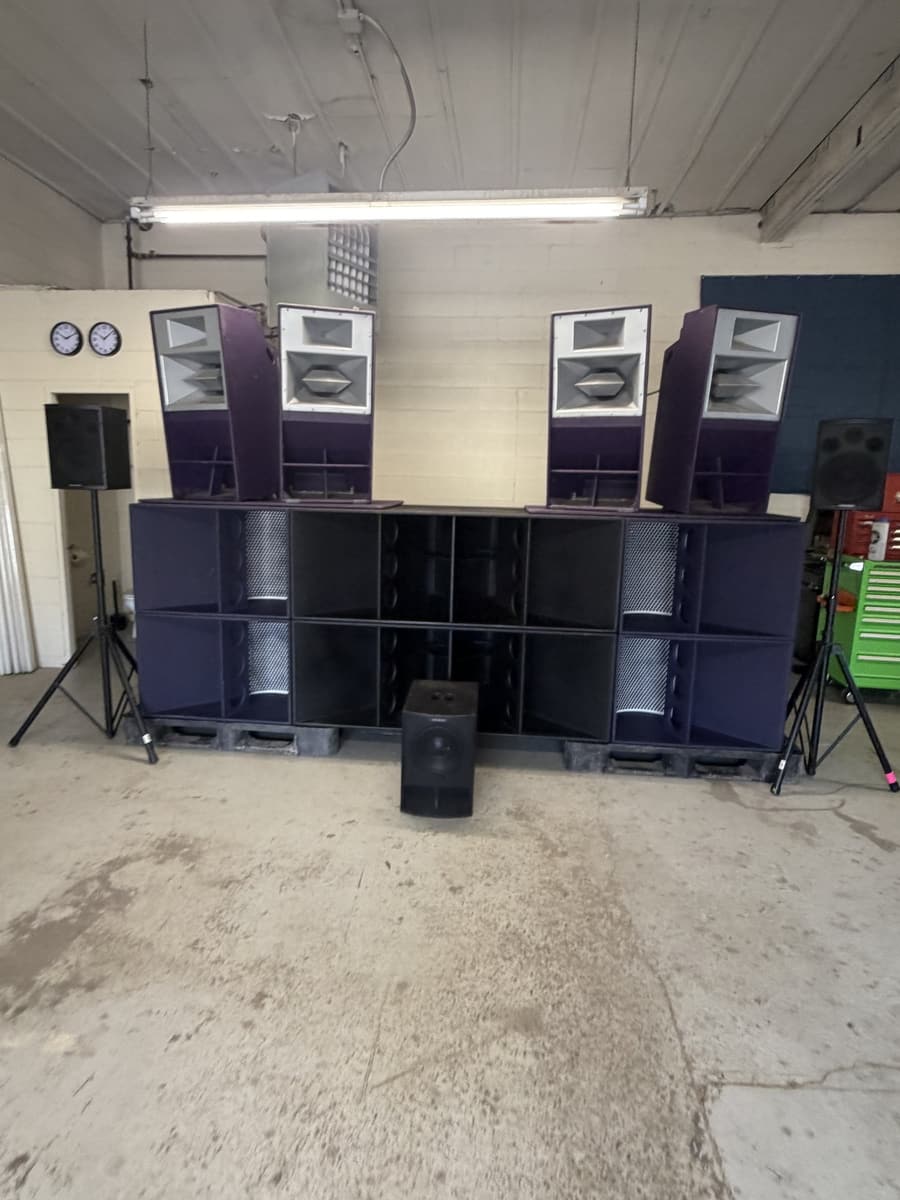 The full rig stacked in the shop before load-out